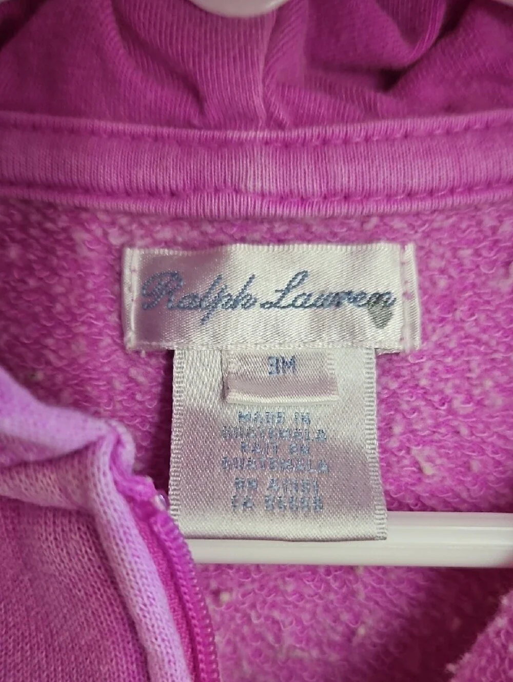 Ralph Lauren Baby Lavender Pink Hooded Zip Sweater with Navy Pony 3 Months